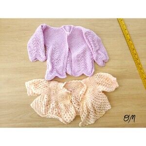 Vintage Homemade Knit Crochet Purple Peach Baby Girl Sweater - Lot of 2